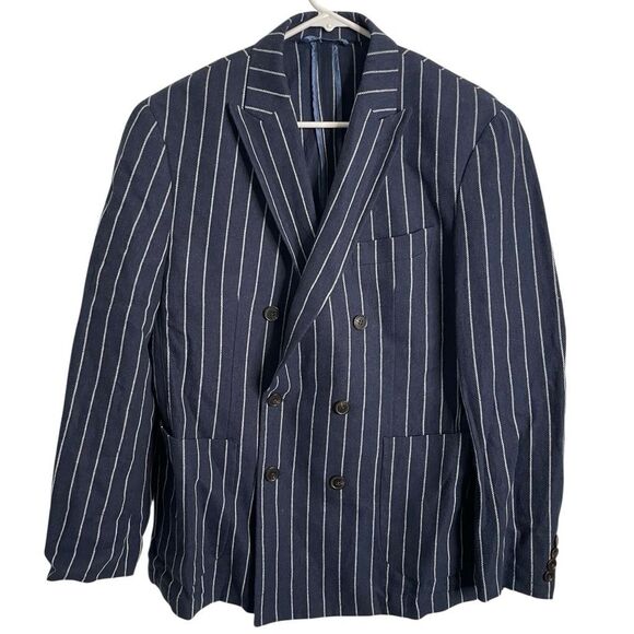 Octubre Editions Mens Jody Suit Navy Pinstripe Double Breasted Flat Front Pant - Picture 1 of 16